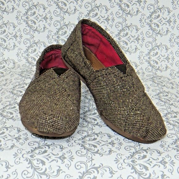 Toms Classic Brown Sz 6.5 Gold Woven Alpargatas Slip On Ballet Flats Shoes - Picture 6 of 8